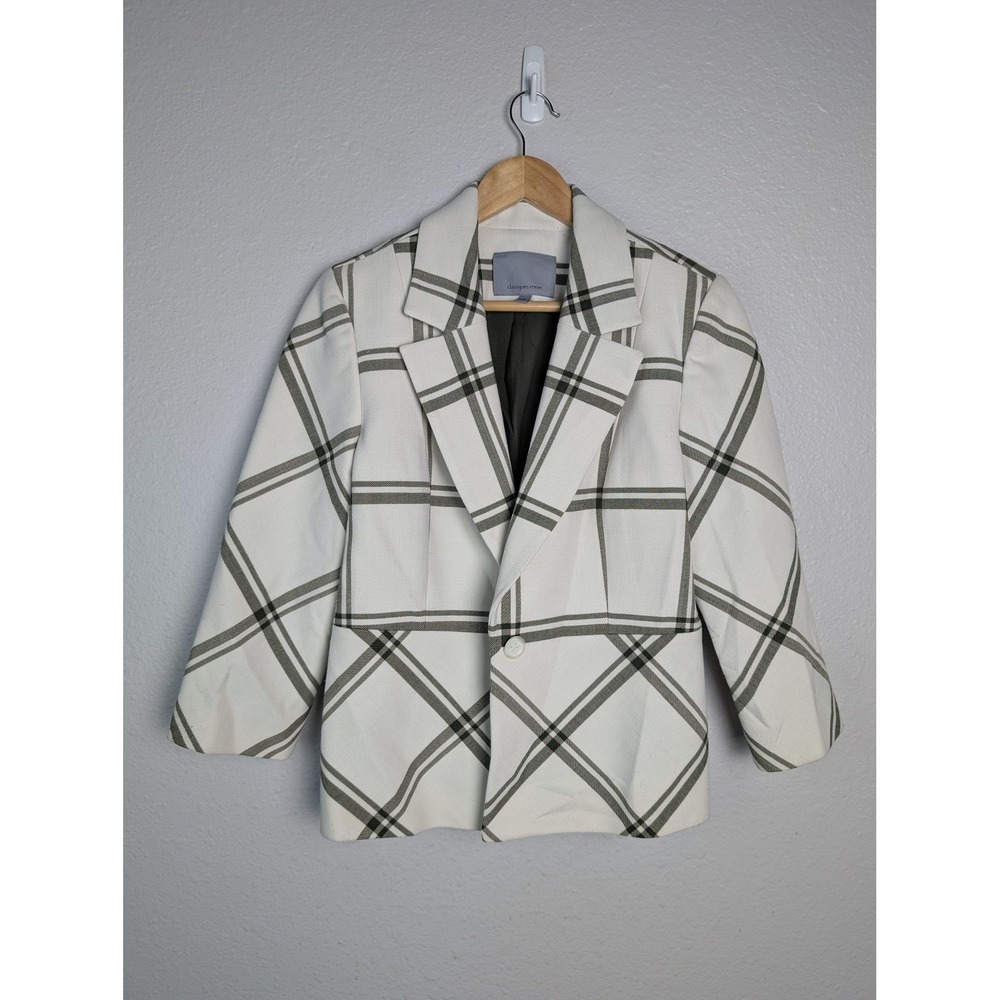 Classiques Entier Blazer Womens M White Plaid One Button‎ Peplum Lined Jacket
